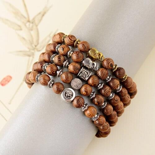 Trendy Charm Wooden Beads Bracelet For Men 2020 Buddha Elephant Alloy Beaded Bracelets Male Elastic Strand Bracelet