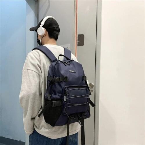 Fashion Retro Unisex High Street Backpacks Preppy Students Backpack Large Capacity Button Travel Bag Solid Simple Harajuku Chic
