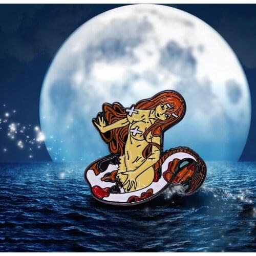 Cartoon Sexy Mermaid Enamel Pin Redhead Girl Brooch fairytale art collection