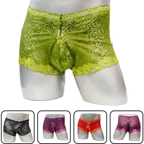 2019 hot Sissy men underwear sexy boxer Men Panties with Bulge Pouch Lace Underpants Gay Transparent Boxer Underwear jockstrap
