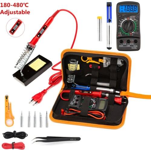Soldering iron kits 80W 220V Adjustable Temperature Digital Multimeter Auto RangingLCD solder iron tips welding rework tools