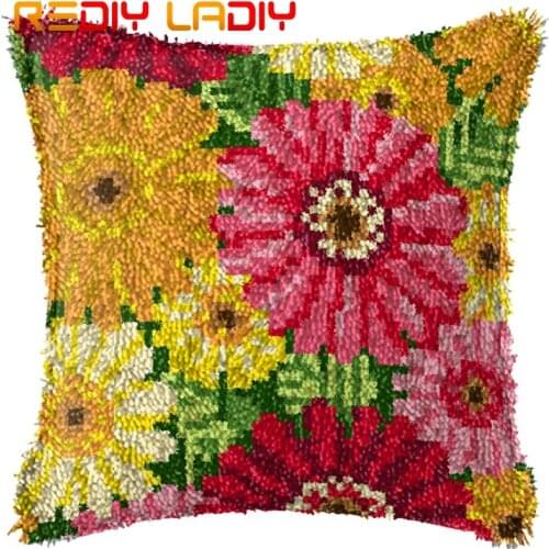Latch Hook Kits Make Your Own Cushion Color Daisy Pre-Printed Canvas Crochet Pillow Case Latch Hook Cushion Cover Arts & Crafts