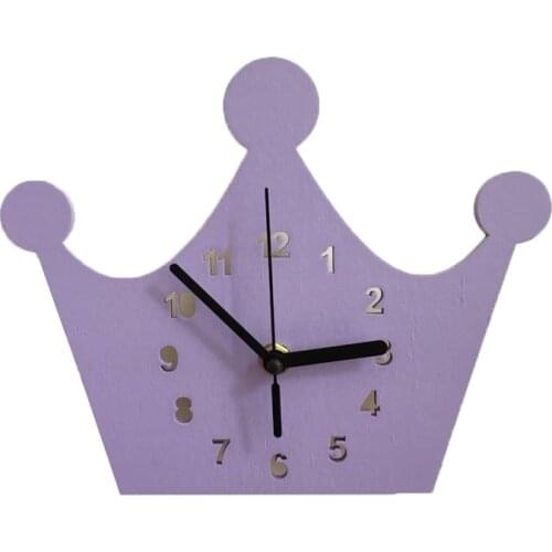 Nordic Wood Crown Wall Clock Kids Girl Room Decorations Modern Design Silent Non-Ticking Pink Princess Clocks Hanging Ornaments