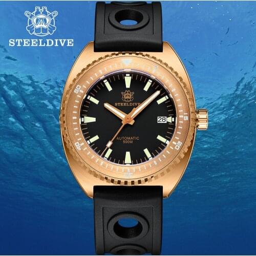 NEW SD1973S STEELDIVE CUSN8 Bronze Watch 500M Waterproof Exhaust Valve JAPAN NH35 Super Blue Luminous Mens Luxury Diving Watch