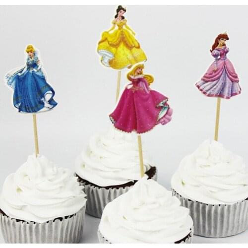 New arrival 48pcs Pretty Disney Snow White Princess Cars Design Cartoon Paper Cupcake Topper for Birthday Wedding Party Supplies
