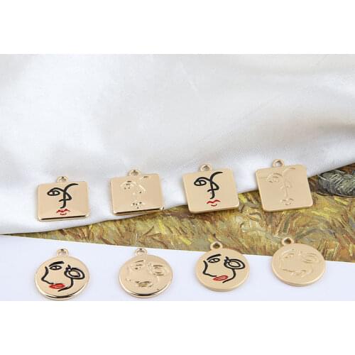 New style 30pcs/lot abstract face core geometry square/rounds shape alloy floating locket charms diy jewelr earring accessory