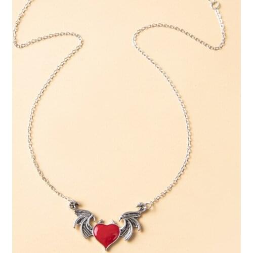 Ins Gothic Punk Hip-hop Black Red Enamel Heart Angel Wings Choker Pendant Necklaces Vintage Trendy Korean Fashion Party Jewelry