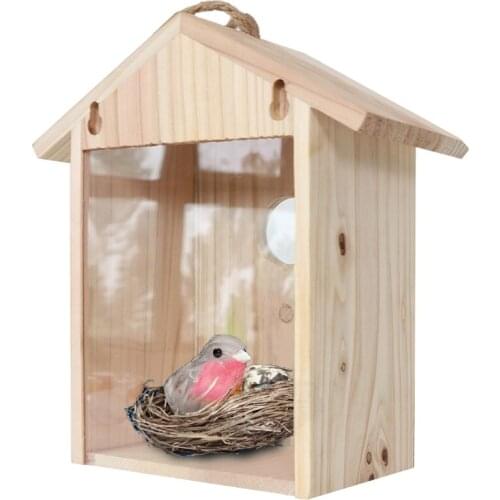 Bird House Wooden Hanging Nest Window Birdhouse for Outdoor Birds Clear to Watch