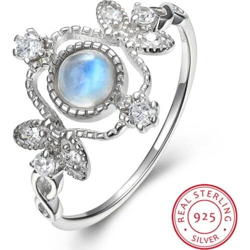 Luxury Female Small Round Butterfly Ring 925 Sterling Silver Moonstone Wedding Ring Promise Natural Moon Stone Rings For Women