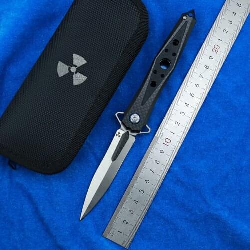 NKAIED JR3392 Flipper D2 steel blade carbon fiber + steel handle outdoor hunting pocket kitchen fruit folding knife EDC tool