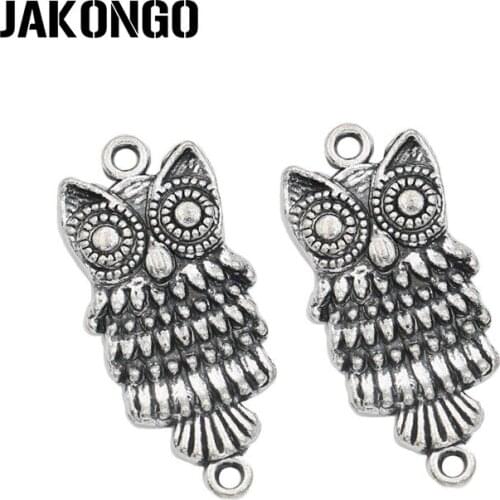 JAKONGO Antique Silver Plated Owl Connector for Jewelry Making Bracelet Accessories Findings DIY 28x14mm 10pcs/lot