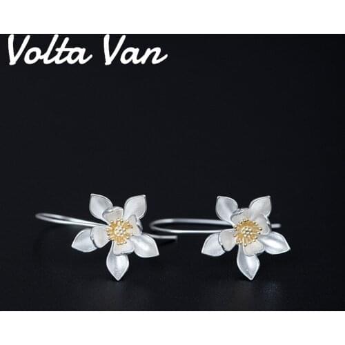 Volta Van Vintage Drop Earrings 925 Sterling Silver Pendientes Plata 2021 New Elegant Fine Jewelry Lotus Flower Casual Earrings