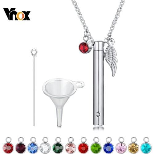 Vnox 12 Birthstone Urn Cremation Necklaces for Women Men,Stainless Steel Hollow Cylinder Pendant Memorial Ashes Keepsake Jewelry