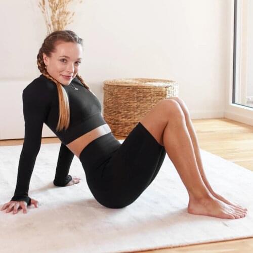 High Elasticity Gym Clothing Running Shorts Workout Long Sleeve Crop Top Knitted Seamless Yoga Set Tracksuit Girl High Waist