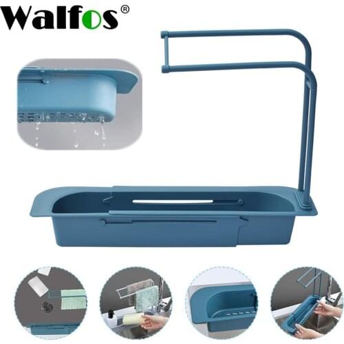 Walfos Telescopic Sink Kitchen Drainer Rack Storage Basket Bag Faucet Holder Adjustable Bathroom Holder Sink Kitchen Accessorie