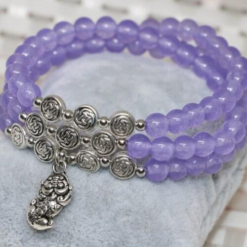 Factory price new arrival charms multilayers bracelets 6mm natural stone violet jades chalcedony round beads jewelry B2228