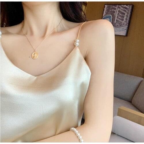 2021 Womens Wear Beige Womens Tube Top Satin Top V-Neck Aesthetic Clothing Trendy Camisole Bohemian Vest Open Back T-shirt
