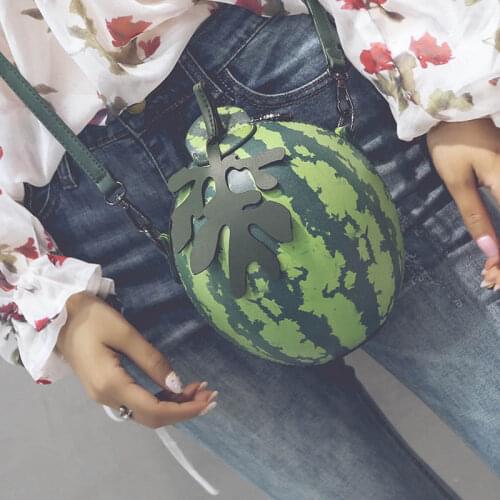 Coofit Unique Watermelon Shaped Crossbody Bag Mini Girls Shoulder Bags Popular Day Pack PU Leather Fruit Pattern Satchel Bags