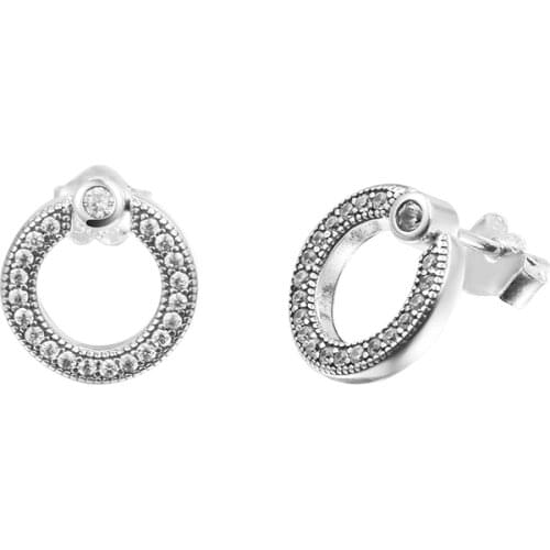 CKK Pave & Logo Circle Reversible Stud Earring Sterling Silver Jewelry 100% 925 Silver Women Brincos Pendientes Aretes