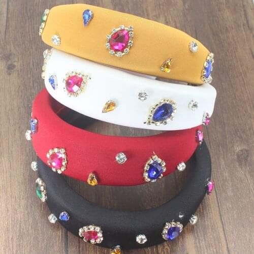 Firststa Yellow Red Simple Crystal Colorful Rhinestone Headbands Chic Baroque Padded Headband Thick Women Party Crown Headwear
