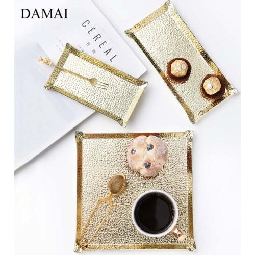 Golden Stainless Steel Plates Gilded Decorative Square Cake Dessert Plate Hotel Restaurant Serving Tray Home Kitchen Tableware