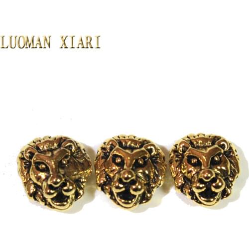 Wholesale 10pcs/20pcs Lot Vintage Golden Lion Head Alloy Spacers Beads Charms DIY For Jewelry Making Bracelet Material 11*12 mm