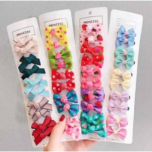 10PCS Printed Bow Children Barrettes Cute Girls Fashion Hair Clips Headdress Kid Hair Accessories Mini Bow Hairpins