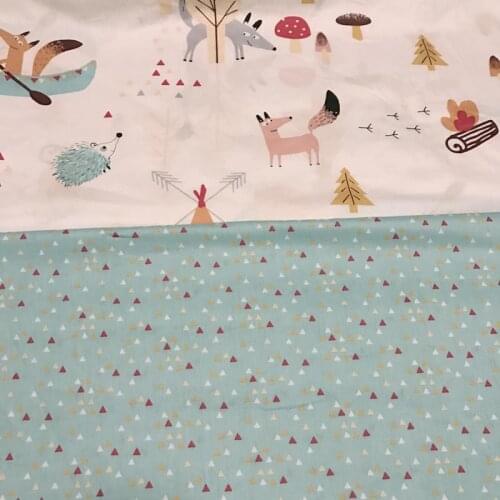 100% cotton twill tissue nordic wind blue geometric forest fox tri-angle fabrics for DIY kids crib bedding home decor handwork
