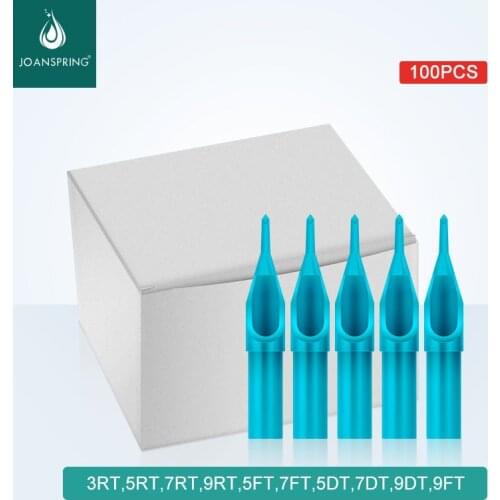 100Pcs Mix Tattoo Tips 3/5/7/9RT 5/7/9FT 5/7/9DT Blue Needles Tubes Disposable Assorted Tattoo Nozzle Tips For Ink Cup Grip Kit