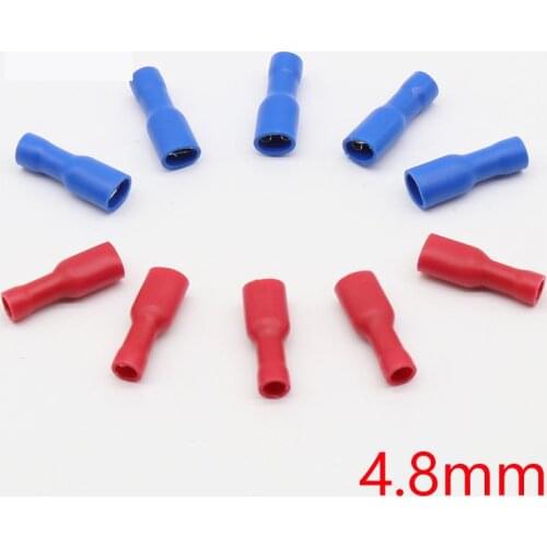 200pcs 100 Red + 100 Blue Fully Insulated 4.8mm Female Spade Connector Crimp Terminal