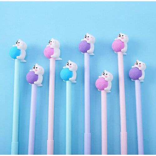 24 pcs/Lot Cute Cat playing Wool Pen Ballpoint Black Color Gel Ink roller ball Pen for Writing Office School accessories F987