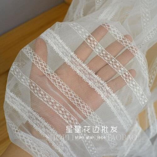 5Meters Soft Jacquard Fabric Stripe Embroidered Lace Mesh Tulle Fabric DIY Sewing African Net Fabric Wedding Party Curtain Decor