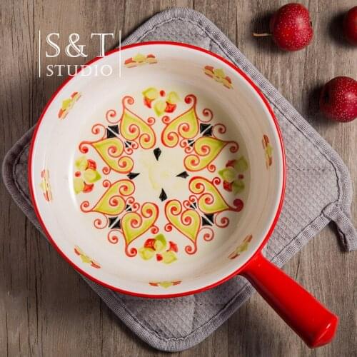 8-Inch Baked Bowl With Handle Ceramic Creative Rice Bowl Breakfast Fruit Salad Bowl