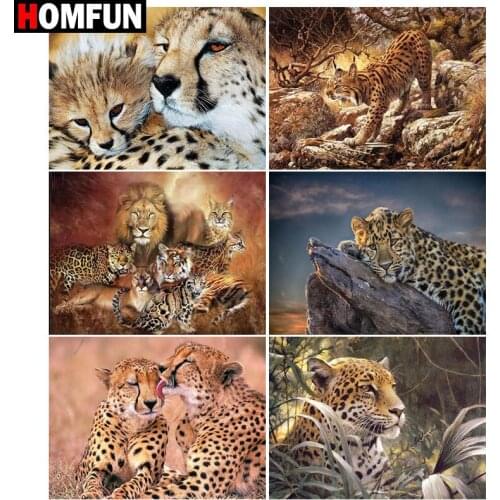 HOMFUN Diamond painting "Cheetah grassland" Full Square/Round Drill Wall Decor Inlaid Resin Embroidery Craft Cross stitch