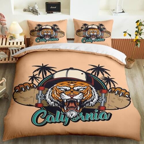 BailiPromise Wild Animals Bedding Set Bedroom 3D Print Cartoon Tiger Pillowcase Soft Duvet Cover Kids Boys Queen King Twin