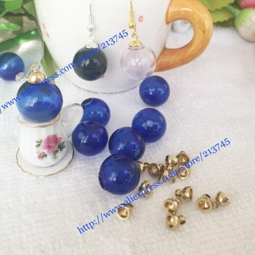 Freeshipping 50set/lot blue glass vial glass bubble & 6mm cap DIY glass ball pendant (16*4mm glass globe