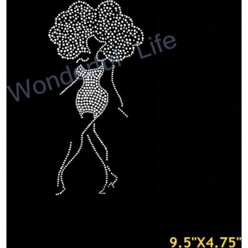 Free Shipping afro lady rhinestone transfer designs for garment heat transfer lady with nice hair