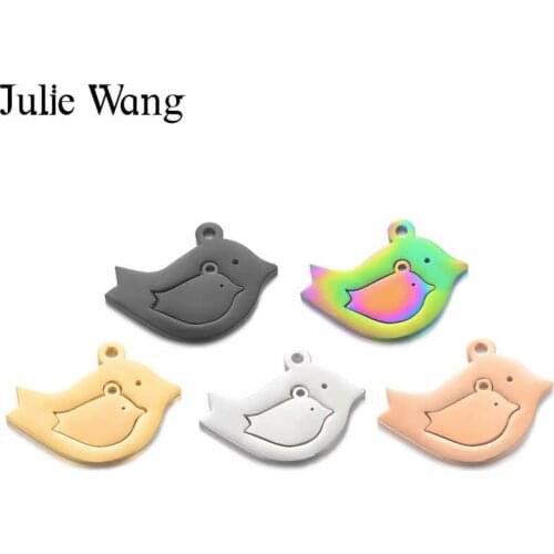 Julie Wang 2 Sets Mom And Baby Bird Charms Mirror Polished Stainless Steel Animal Necklace Bracelet Jewelry Making Accessory