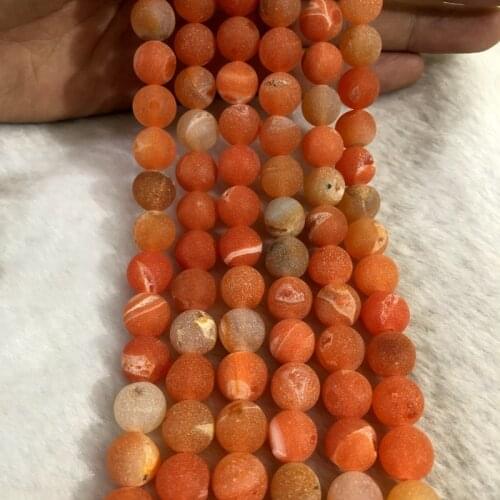 Natural Orange Geode Agat e Beads 10mm Round Gem stone Loose Beads For Jewelry Making,1of 15.5" string