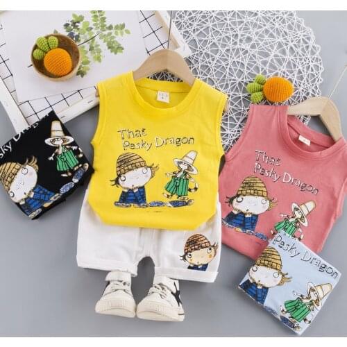 Children Cotton Baby Boys Girls Clothes Summer Printed Cartoon Vest Shorts pants 2Pcs/sets Infant Kid Fashion Toddler Tracksuits