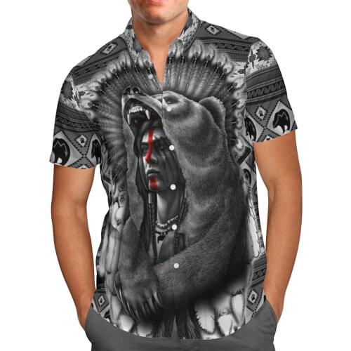 Native Bear Pattern 3D Beach Hawaiian 2021 Summer Shirt Short Sleeve Shirt Streetwear Oversized 5XL Camisa Social Chemise Homme