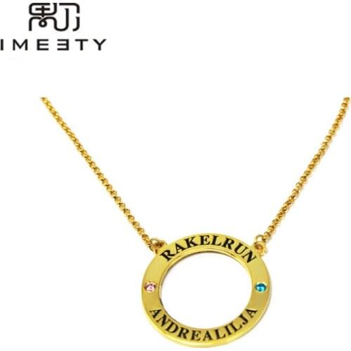 IMEETY personalized gifts vintage engraved two names on necklace with birthstone custom engraved round bar necklaces gifts