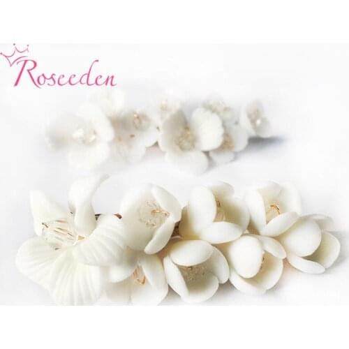 Ceramic Flower Bride Hair Comb Clip Crystal Hairpin Bride Hair Jewelry Wedding Hairpiece RE3722