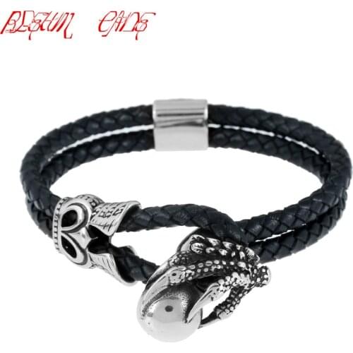 Eagle Claws Bangle Ttainless Steel New Men bracelet Black Genuine Leather Bracelets Bangle Party Jewelry