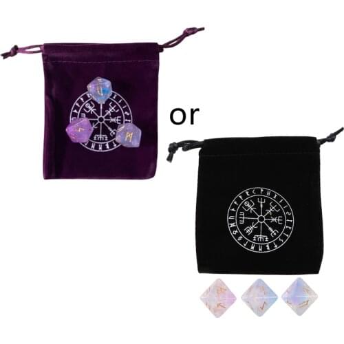 Y3NF 3 Pcs 8-Sided Rune Dices Resin Assorted Polyhedral Dice with Storage Bag Set Divination Table Board Roll Party Cards Game