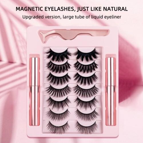 Mink Magnetic Eyelash 7Pairs Waterproof Long-Lasting Magnet Eyeliner Tweezers Manual Reusable Make-up Extension False Lashes Set
