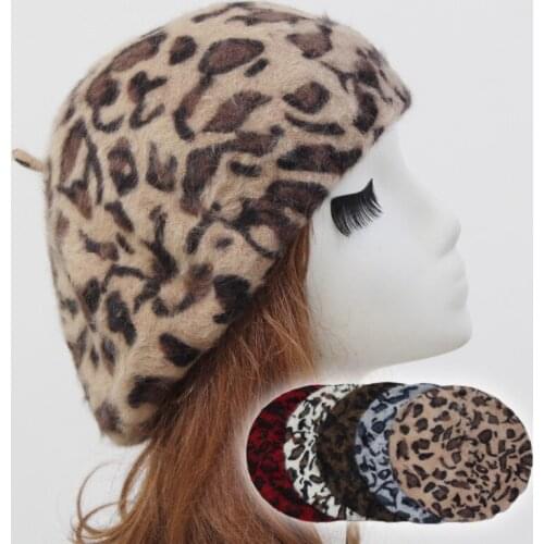 Leopard Print Fur Hat Rabbit Hair Winter Wool Cap Womens Beret Comfortable Warm Classical Fashion Stylish Hat