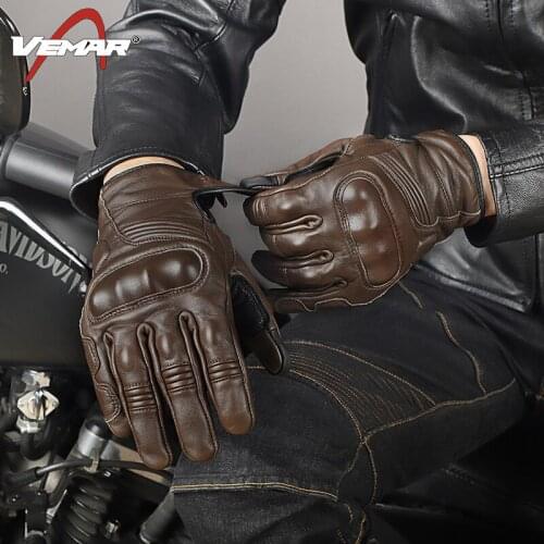 Motorcycle gloves riding leather anti-drop gloves touch screen cowhide retro Racing rider equipment four seasons windproof