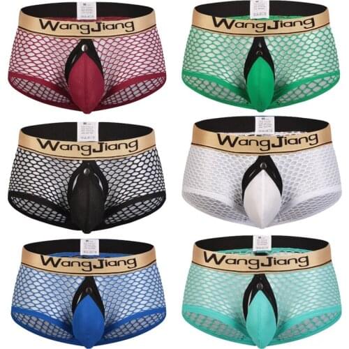 Mens sexy boxer briefs big mesh transparent temptation quick dry after opening the mens briefs comfortable cotton skin-friendl