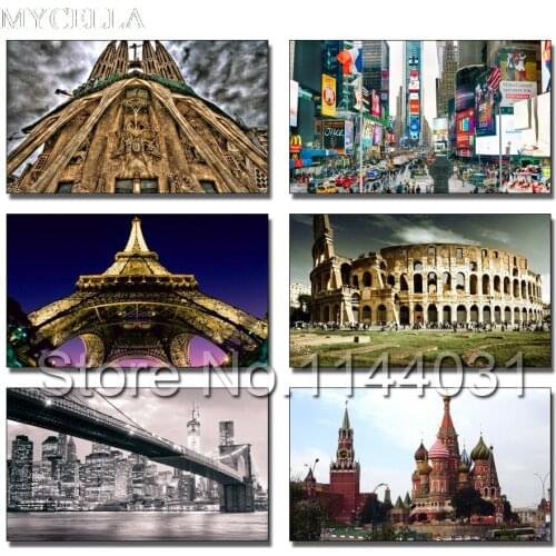 MYCELLA DIY 5D Diamond Mosaic City Building Handmade Diamond Painting Cross Stitch Kits Diamond Embroidery Rhinestone Landscape